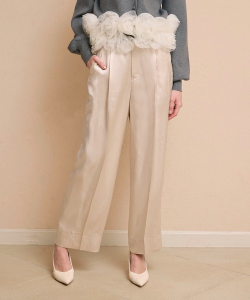 EIMY ISTOIRE（エイミーイストワール）の「サテンタックパンツ（その他パンツ・レディース・グレー×ピンク/ブラック・38/36）」の2枚目の写真