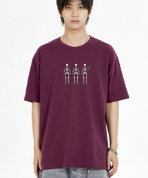 モンスター スケルトン 半袖Tシャツ ワイン