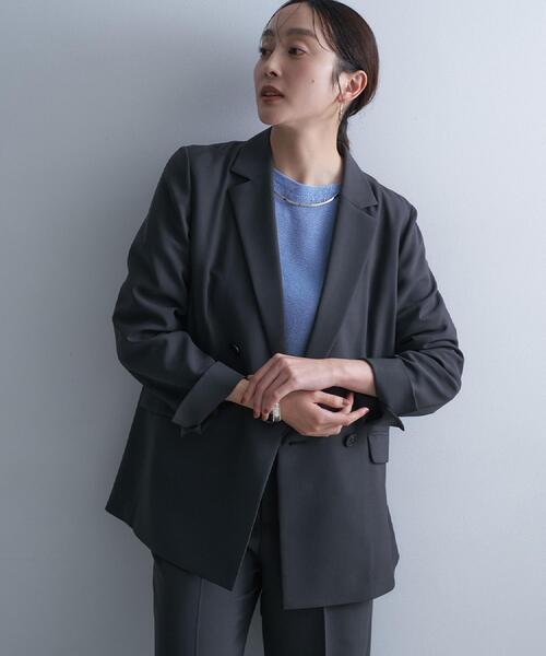 UNTITLED（アンタイトル）の「【新色追加/セットアップ可】エアリー ダブルブレストジャケット（テーラードジャケット・レディース・ネイビー/チャコールグレー/ナチュラル/ダークブラウン/チャコール/ネイビー系5・03/02/01/00/50/48/46/44/42/04）」の11枚目の写真