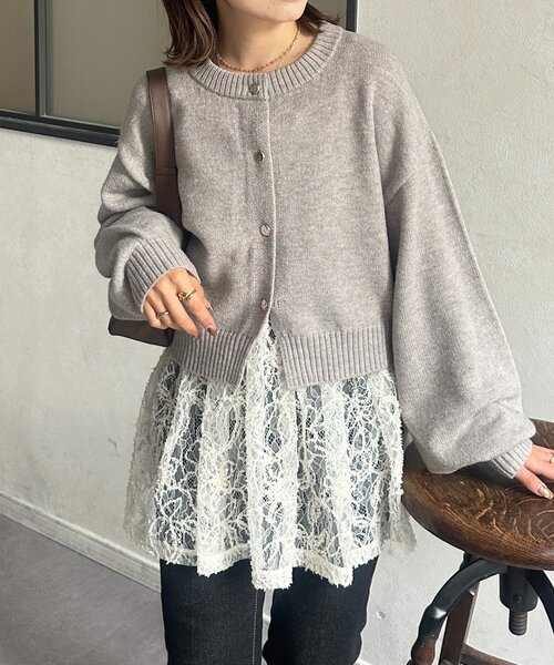 Thevon（ゼボン）の「ニュアンスボタンショートカーディガン（カーディガン/ボレロ・レディース・ネイビー/イエロー/ライトグレー・FREE）」の2枚目の写真