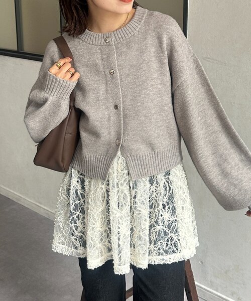 Thevon（ゼボン）の「ニュアンスボタンショートカーディガン（カーディガン/ボレロ・レディース・ネイビー/イエロー/ライトグレー・FREE）」の6枚目の写真