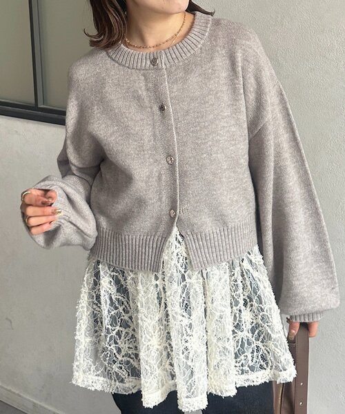 Thevon（ゼボン）の「ニュアンスボタンショートカーディガン（カーディガン/ボレロ・レディース・ネイビー/イエロー/ライトグレー・FREE）」の10枚目の写真