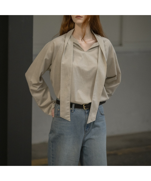Cotton scarf longsleeve T-shirt [KNFW03TS18]_Beige