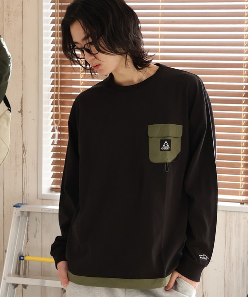 GERRY(ジェリー)の「【GERRY/ジェリー】ナイロンポケット付 ロングスリーブTシャツ(Tシャツ/カットソー・メンズ・ブラック/ホワイト/アッシュグレー・LL/M/L)」の1枚目の写真