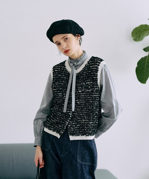 LA MARINE FRANCAISE（マリン フランセーズ）の「ボウタイフリルブラウス（シャツ/ブラウス・レディース・グレー/ブラック系その他/ホワイト・FREE）」の4枚目の写真