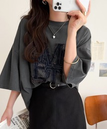 【mily bilet】いつものカジュアルに、遊びをひとさじ。デニムフリンジワッペン使いコットン100%オーバーサイズTシャツ(半袖)