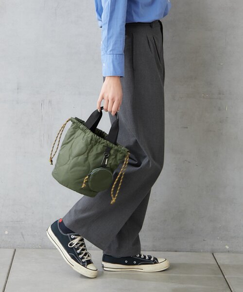 ナイロンキルト2WAY巾着バッグ ミニポーチ付き（ショルダーバッグ