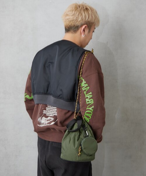 ナイロンキルト2WAY巾着バッグ ミニポーチ付き（ショルダーバッグ