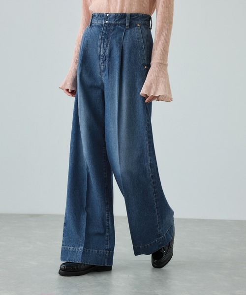 ROPE'（ロペ）の「テンセルデニムストレートワイドパンツ/イージーケア・セットアップ対応（デニムパンツ・レディース・ネイビー/ブルー・40/38/36）」の2枚目の写真