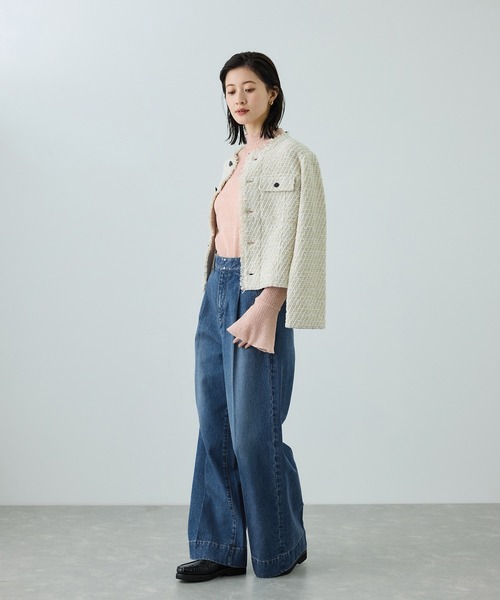 ROPE'（ロペ）の「テンセルデニムストレートワイドパンツ/イージーケア・セットアップ対応（デニムパンツ・レディース・ネイビー/ブルー・40/38/36）」の4枚目の写真