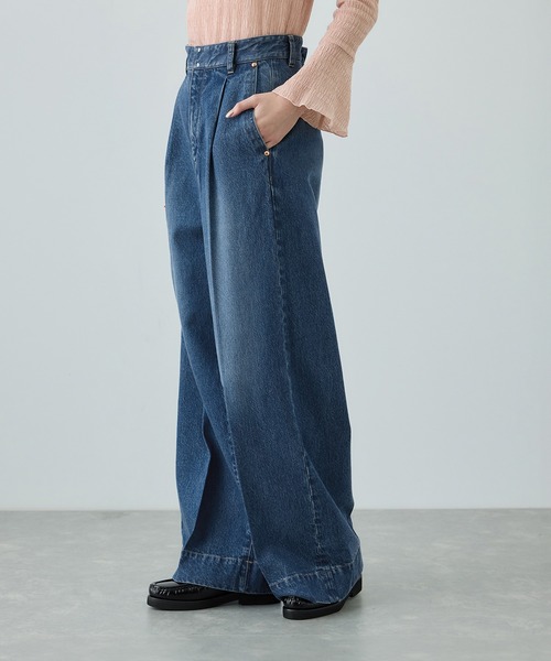 ROPE'（ロペ）の「テンセルデニムストレートワイドパンツ/イージーケア・セットアップ対応（デニムパンツ・レディース・ネイビー/ブルー・40/38/36）」の5枚目の写真