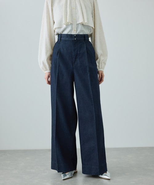 ROPE'（ロペ）の「テンセルデニムストレートワイドパンツ/イージーケア・セットアップ対応（デニムパンツ・レディース・ネイビー/ブルー・40/38/36）」の9枚目の写真