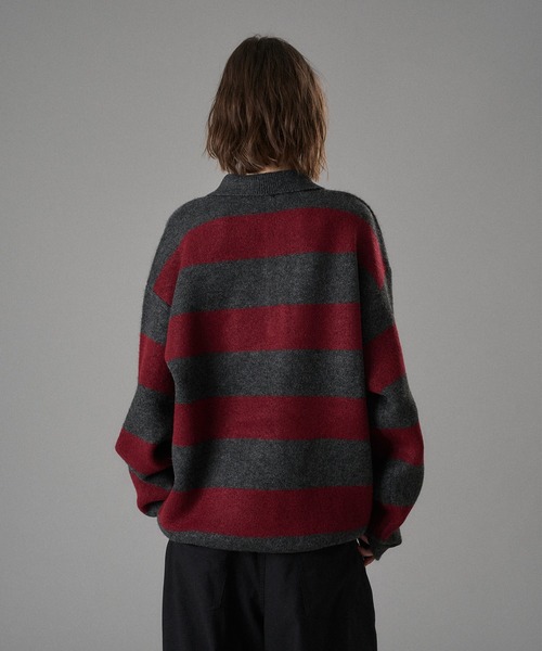 ONCILY（オンシェリー）の「CLASSIC BORDER KNIT POLO / クラシックボーダーニットポロ（ニット/セーター・メンズ・ネイビー/レッド/チャコールグレー・SMALL/MEDIUM/LARGE）」の10枚目の写真