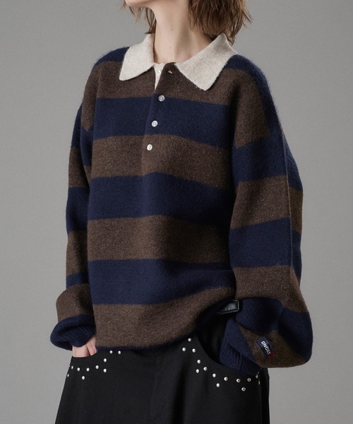 ONCILY（オンシェリー）の「CLASSIC BORDER KNIT POLO / クラシックボーダーニットポロ（ニット/セーター・メンズ・ネイビー/レッド/チャコールグレー・SMALL/MEDIUM/LARGE）」の19枚目の写真