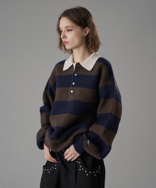 ONCILY（オンシェリー）の「CLASSIC BORDER KNIT POLO / クラシックボーダーニットポロ（ニット/セーター・メンズ・ネイビー/レッド/チャコールグレー・SMALL/MEDIUM/LARGE）」の18枚目の写真