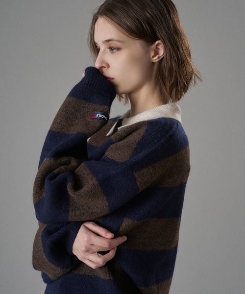 ONCILY（オンシェリー）の「CLASSIC BORDER KNIT POLO / クラシックボーダーニットポロ（ニット/セーター・メンズ・ネイビー/レッド/チャコールグレー・SMALL/MEDIUM/LARGE）」の20枚目の写真