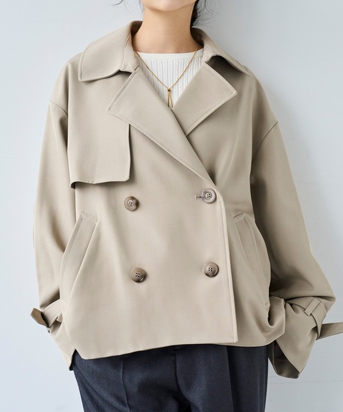 極美品 モラビトプルミエ モニーレデザイン カシミヤ混ショートトレンチジャケット ショート トレンチコート 【セレモニー/オケージョン】【585145