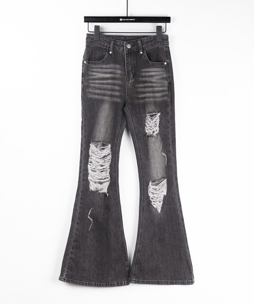 me+em select(ミームセレクト)の「【 2color /3size 】クラッシュダメージヴィンテージフレアデニム / crush damage vintage flare denim(デニムパンツ・レディース・ブラック/ブルー・SMALL/MEDIUM/LARGE)」の18枚目の写真