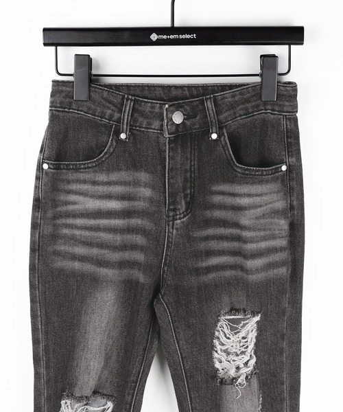 me+em select(ミームセレクト)の「【 2color /3size 】クラッシュダメージヴィンテージフレアデニム / crush damage vintage flare denim(デニムパンツ・レディース・ブラック/ブルー・SMALL/MEDIUM/LARGE)」の20枚目の写真