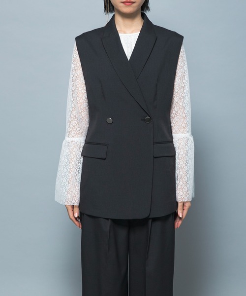 URBAN RESEARCH ROSSO WOMEN(アーバンリサーチ ロッソ)の「防シワシャンブレーツイルダブルジレ(ベスト・レディース・ベージュ系その他/ブラック・FREE)」の12枚目の写真