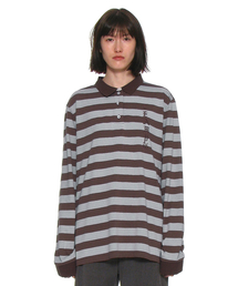チーム76パッチストライプポロTシャツ_ブラウン