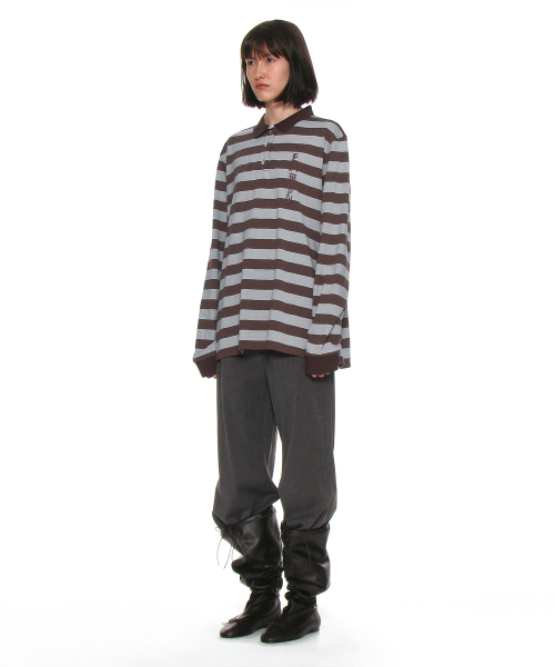 PARTIMENTO WOMEN（パルティメントウィメン）の「チーム76パッチストライプポロTシャツ_ブラウン（ポロシャツ・レディース・その他・ONE SIZE）」の3枚目の写真