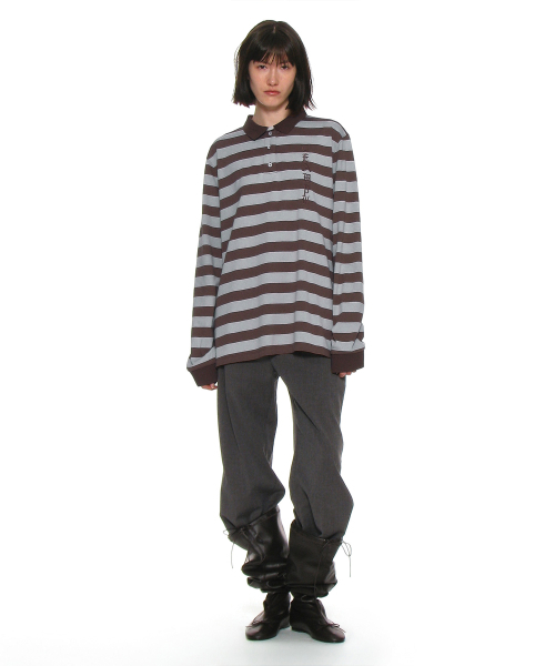 PARTIMENTO WOMEN（パルティメントウィメン）の「チーム76パッチストライプポロTシャツ_ブラウン（ポロシャツ・レディース・その他・ONE SIZE）」の4枚目の写真
