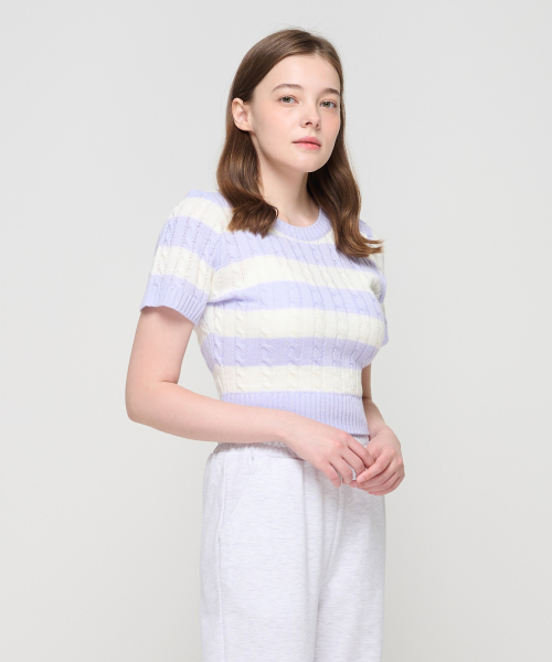 ROIDESROIS(ロワデロワ)の「ダンガラケーブル半袖スリムニット(パープル)(ニット/セーター・レディース・その他・FREE)」の4枚目の写真