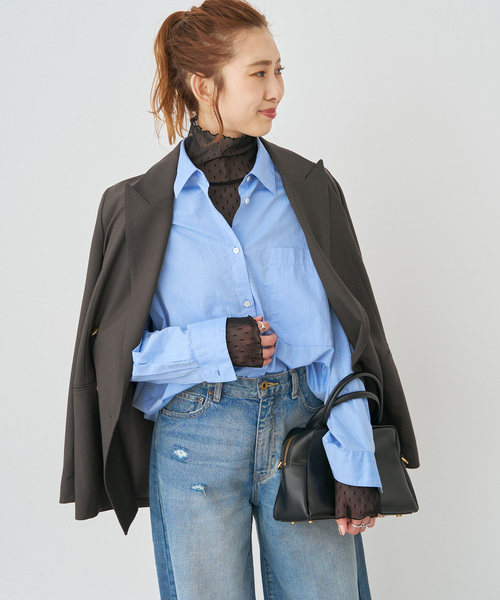 Spick & Span（スピックアンドスパン）の「《追加》ドットチュールハイネックプルオーバー（Tシャツ/カットソー・レディース・ブラック/ホワイト系その他/ブラウン/ホワイト・FREE）」の5枚目の写真