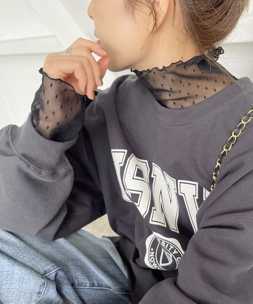 Spick & Span（スピックアンドスパン）の「《追加》ドットチュールハイネックプルオーバー（Tシャツ/カットソー・レディース・ブラック/ホワイト系その他/ブラウン/ホワイト・FREE）」の9枚目の写真