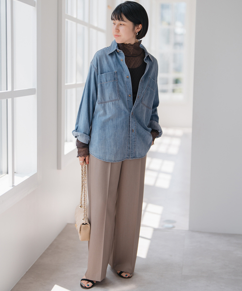 Spick & Span（スピックアンドスパン）の「《追加》ドットチュールハイネックプルオーバー（Tシャツ/カットソー・レディース・ブラック/ホワイト系その他/ブラウン/ホワイト・FREE）」の18枚目の写真