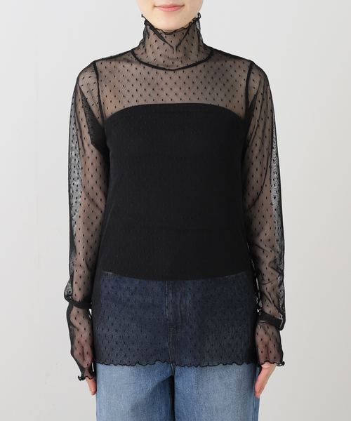 Spick & Span（スピックアンドスパン）の「《追加》ドットチュールハイネックプルオーバー（Tシャツ/カットソー・レディース・ブラック/ホワイト系その他/ブラウン/ホワイト・FREE）」の19枚目の写真