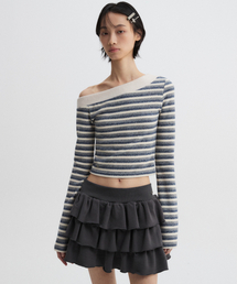 DNSR WOMEN（ディーエヌエスアールウーマン）の「オフショルダー ニットストライプ ロングスリーブ ブルー（ニット/セーター）」