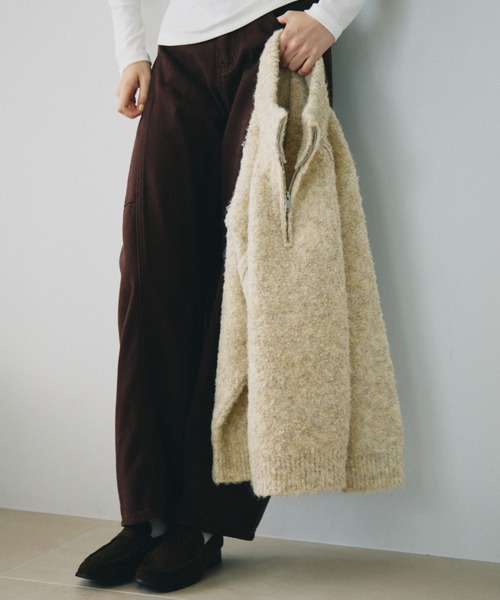full/fill.(フルフィル)の「half zip loop yarn knit / ハーフジップループヤーンニット(ニット/セーター・レディース・ダークグレー/アイボリー・FREE)」の1枚目の写真