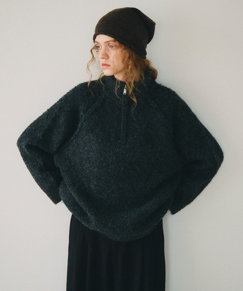 full/fill.(フルフィル)の「half zip loop yarn knit / ハーフジップループヤーンニット(ニット/セーター・レディース・ダークグレー/アイボリー・FREE)」の2枚目の写真