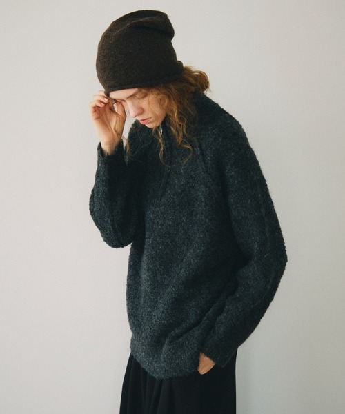 full/fill.(フルフィル)の「half zip loop yarn knit / ハーフジップループヤーンニット(ニット/セーター・レディース・ダークグレー/アイボリー・FREE)」の9枚目の写真