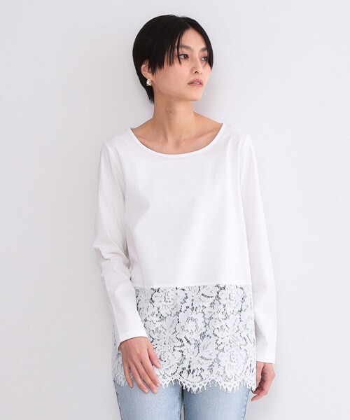 OPAQUE.CLIP(オペークドットクリップ)の「裾レースカットソー【洗濯機OK】(Tシャツ/カットソー・レディース・ホワイト・40/38)」の1枚目の写真