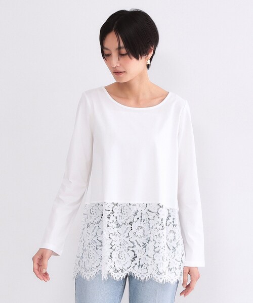 OPAQUE.CLIP(オペークドットクリップ)の「裾レースカットソー【洗濯機OK】(Tシャツ/カットソー・レディース・ホワイト・40/38)」の6枚目の写真