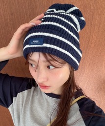 HEILIS（ヘイリス）の「ボーダーニットビーニー / ネイビー グリーン ミント ボーダー カジュアル 韓国 シンプル ワンポイント メンズライク ノームコア 紺（ニットキャップ/ビーニー）」
