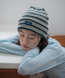 HEILIS（ヘイリス）の「ボーダーニットビーニー / ネイビー グリーン ミント ボーダー カジュアル 韓国 シンプル ワンポイント メンズライク ノームコア 紺（ニットキャップ/ビーニー）」