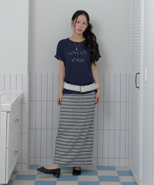 UNE MANSION(ユヌマンション)の「ポイントバイカラー刺繍オーバーサイズ半袖Tシャツカットソー(Tシャツ/カットソー・レディース・ネイビー/ピンク/グレー・FREE)」の13枚目の写真