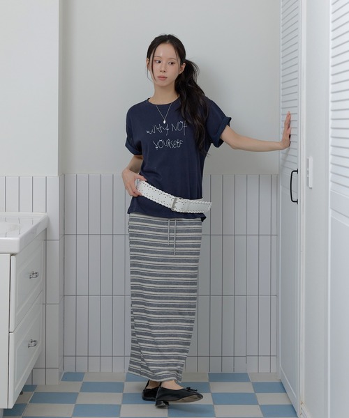 UNE MANSION(ユヌマンション)の「ポイントバイカラー刺繍オーバーサイズ半袖Tシャツカットソー(Tシャツ/カットソー・レディース・ネイビー/ピンク/グレー・FREE)」の14枚目の写真