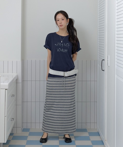 UNE MANSION(ユヌマンション)の「ポイントバイカラー刺繍オーバーサイズ半袖Tシャツカットソー(Tシャツ/カットソー・レディース・ネイビー/ピンク/グレー・FREE)」の12枚目の写真