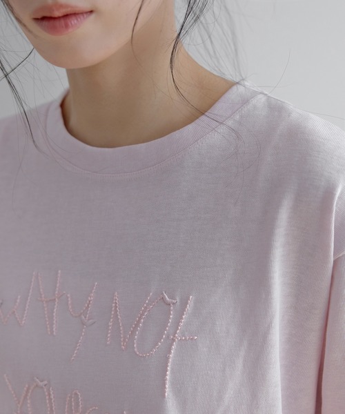 UNE MANSION(ユヌマンション)の「ポイントバイカラー刺繍オーバーサイズ半袖Tシャツカットソー(Tシャツ/カットソー・レディース・ネイビー/ピンク/グレー・FREE)」の17枚目の写真