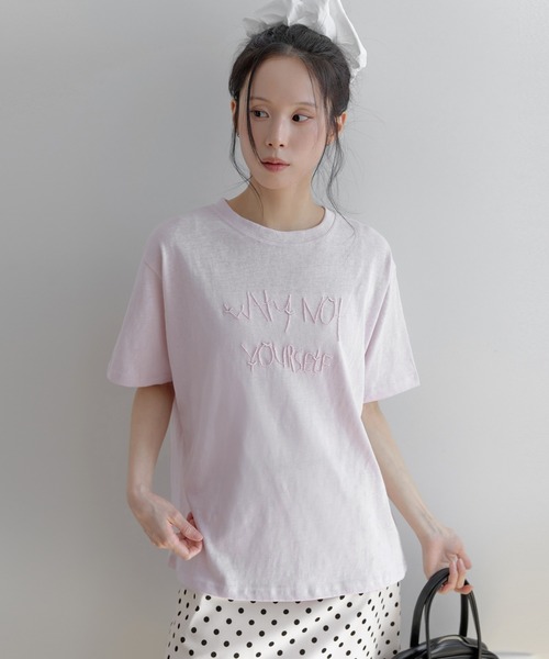 UNE MANSION(ユヌマンション)の「ポイントバイカラー刺繍オーバーサイズ半袖Tシャツカットソー(Tシャツ/カットソー・レディース・ネイビー/ピンク/グレー・FREE)」の18枚目の写真