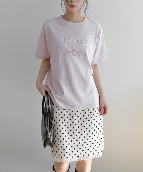 UNE MANSION(ユヌマンション)の「ポイントバイカラー刺繍オーバーサイズ半袖Tシャツカットソー(Tシャツ/カットソー・レディース・ネイビー/ピンク/グレー・FREE)」の19枚目の写真