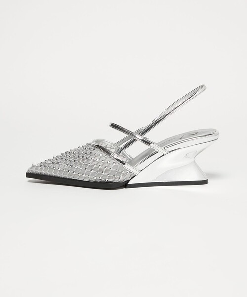 SY UNITED ARROWS(シーユナイテッドアローズ)の「<SY> ポインテッド ビジュー ウェッジ バックベルト サンダル60↑(サンダル・レディース・ブラック/シルバー・25cm/24.5cm/24cm/23.5cm/23cm/22.5cm/22cm)」の1枚目の写真
