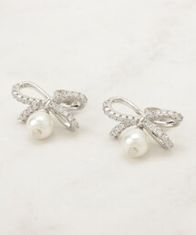 ビジューリボンパール調ピアス