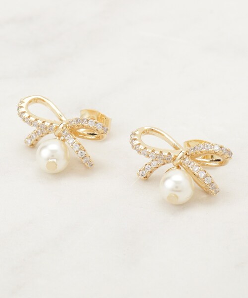 couture brooch(クチュールブローチ)の「ビジューリボンパール調ピアス(ピアス(両耳用)・レディース・ゴールド/シルバー・00)」の3枚目の写真