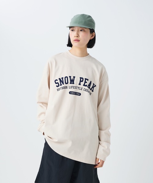 Snow Peak（スノーピーク）の「Snow Peak / Varsity Logo L/S T-Shirt バーシティロゴ Tシャツ（Tシャツ/カットソー・メンズ・イエロー/ダークネイビー/オフホワイト/杢グレー・S/M/L/XL）」の2枚目の写真